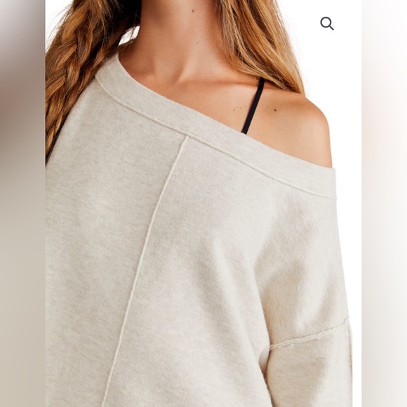 Free People Jamie Sweater Off Shoulder Oversized Oatmeal Heather Size M NWT $148 - Picture 3 of 11